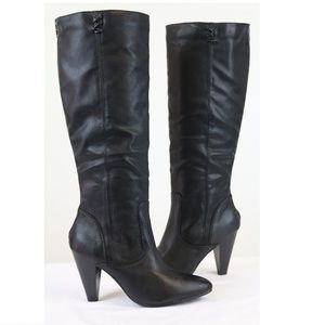 Black Tall High Heel Below Knee Boots